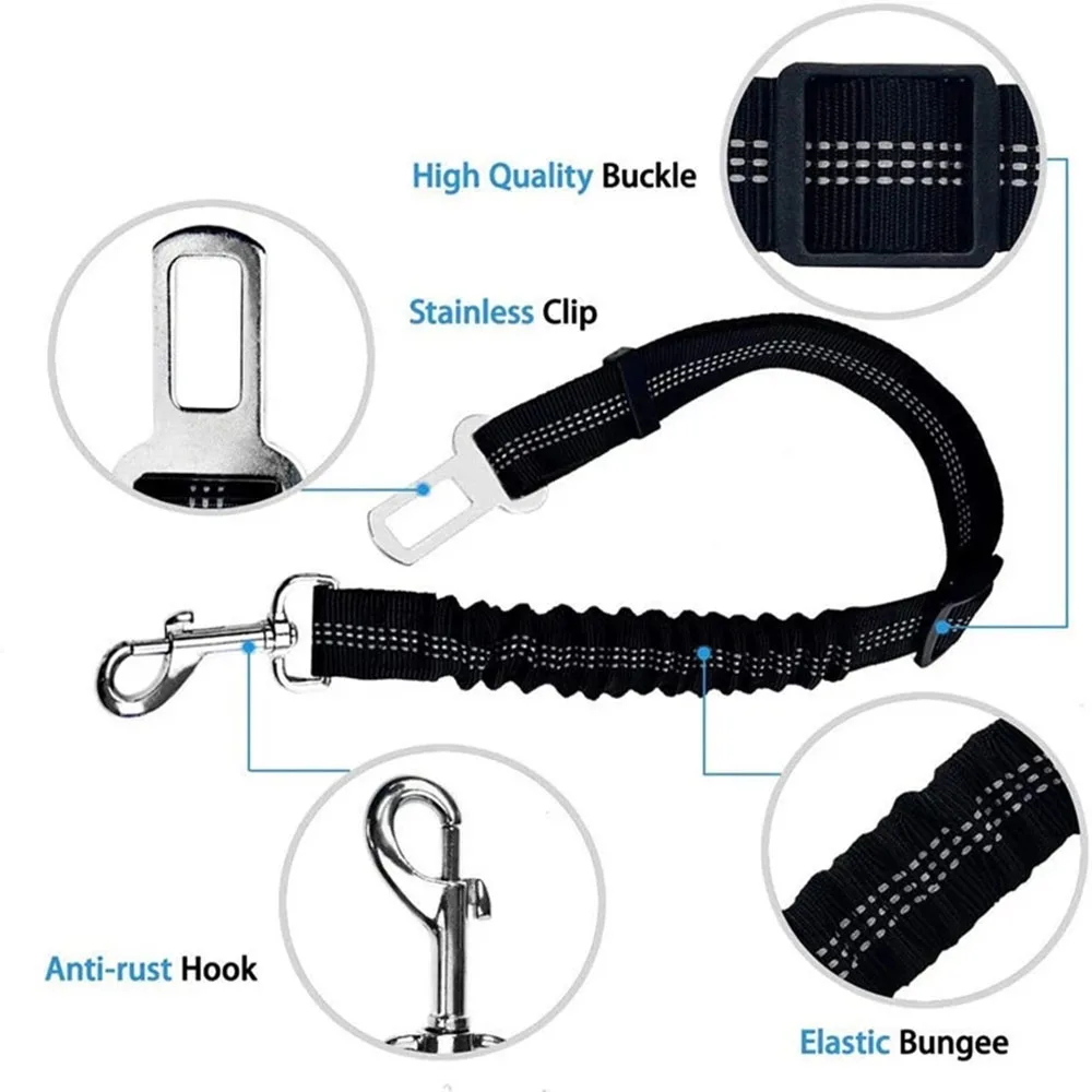 Dog Seat Belt Adjustable Nylon Bungee 3