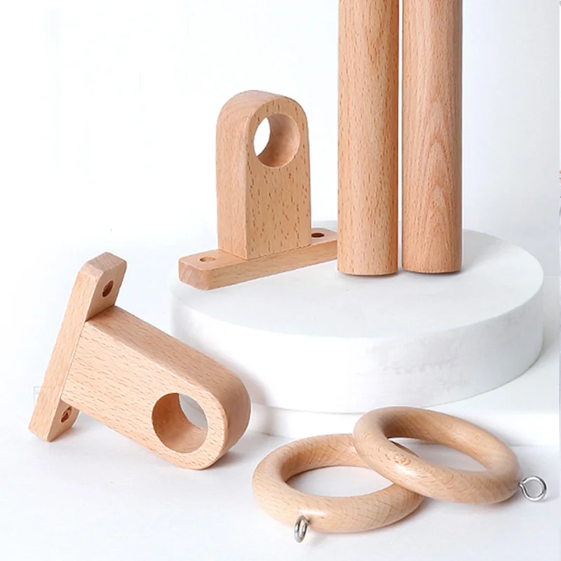 Heavy Duty Wooden Curtain Rod Bracket Beech Ash Wood Single Double Roman Rod  Holders Hooks Drapes Pole End Support Accessories