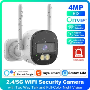 Tuya Outdoor Bullet Camera 4MP 2.4ghz WIFI Waterproof Onvif Two Way Talk Motion Detect Siren Alarm IP Cameras with Alexa Google