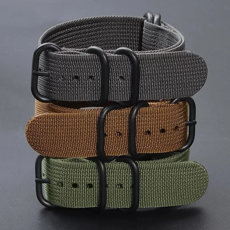 Nylon Braided Watch Bands with 5-Ring Buckle - Woven Canvas Strap Replacement