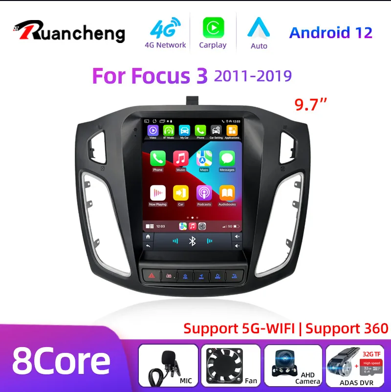 8Core 2 Din Android 12 Car Radio for Ford Focus 3 Mk 3 2011 2012 - 2019 Multimedia Video Player 2Din Carplay Auto Stereo DVD