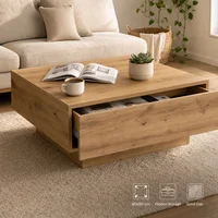 Table basse 80x80x31 cm en bois d'ingénierie chêne artisanal - Table de salon moderne, design carré en bois avec tiroir pour magazines et télécommandes, style rustique, taille compacte, montage facile 2