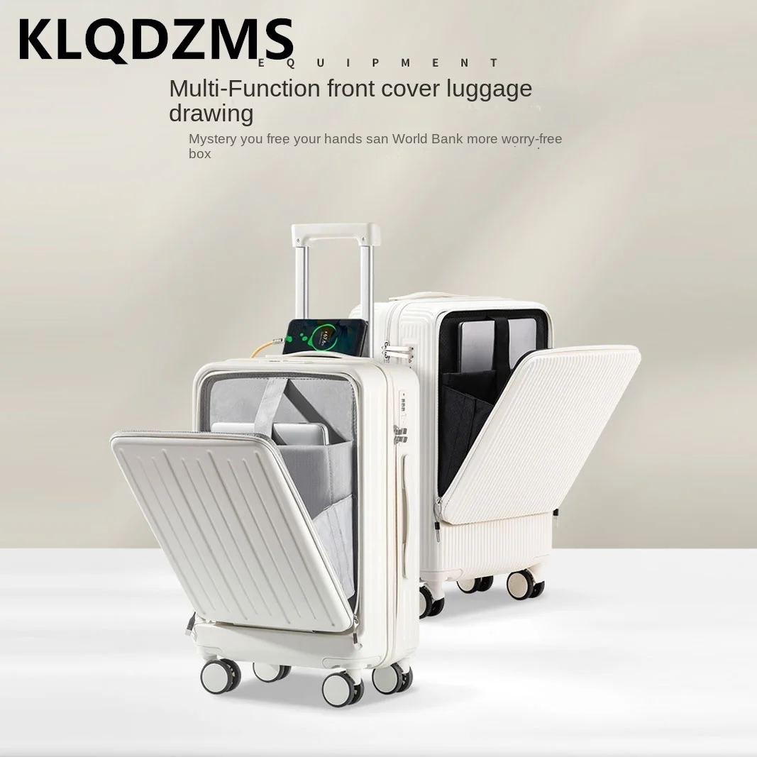 

KLQDZMS 20 22 24 26 inch Front Lid with Double Password Lock Luggage Business Travel Trolley Leather Antibacterial Suitcase