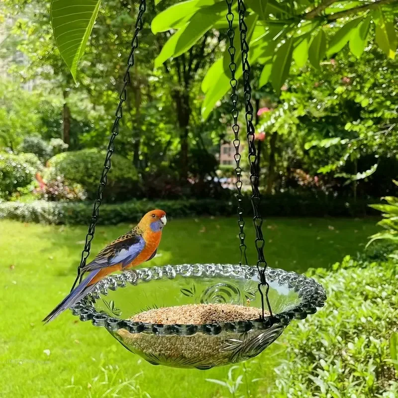 Mangeoire Et Bain à Oiseaux Suspendu – Plateau Nourriture + Bol D’eau, Pour Jardin, Balcon, Terrasse
