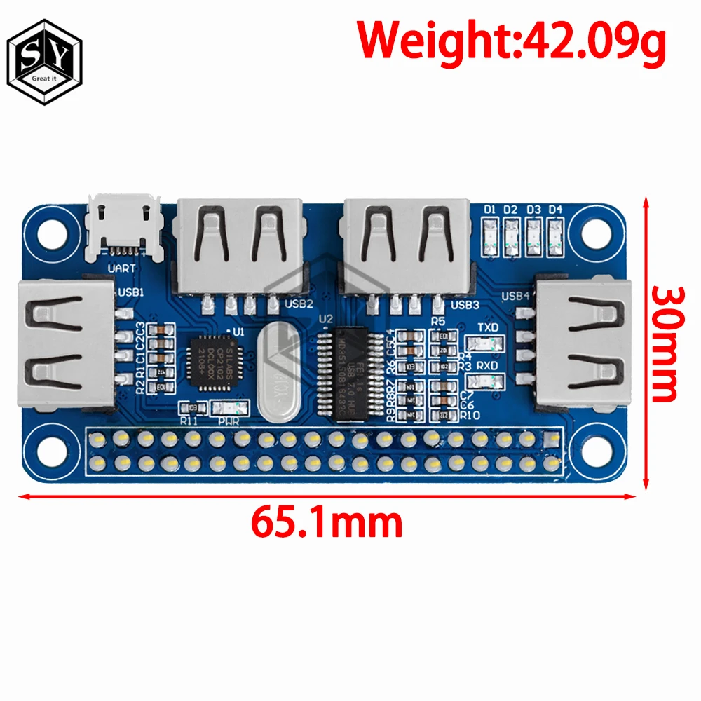 Enhanced USB Hub HAT Extension Board with Serial Debugging Functionality
