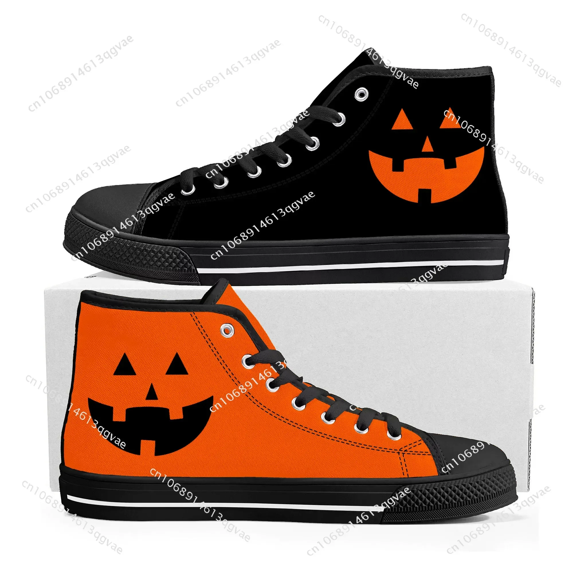 Halloween Pumpkin High Top High Quality Sneakers Mens Womens Teenager Canvas Sneaker Custom Made Shoe Casual Couple Shoes Black