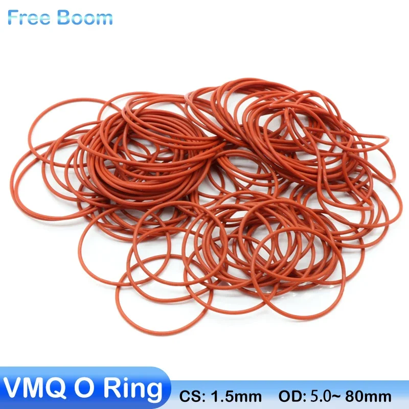 

10/50Pcs Red Food Grade VMQ O Ring Gasket CS 1.5mm OD 5 ~ 80mm Waterproof Washer Round O Shape Rubber Silicone Ring Seal Tool