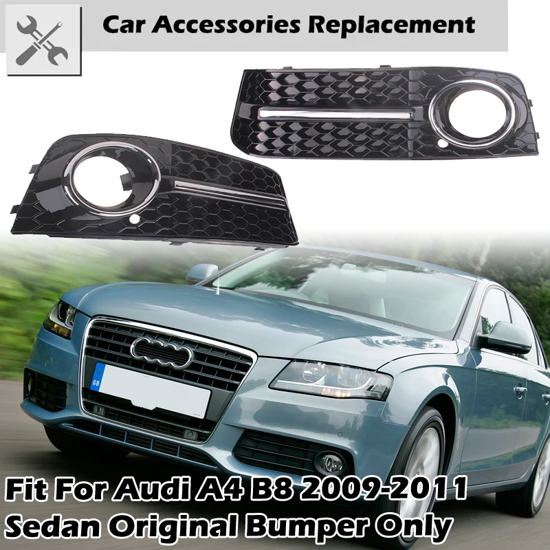 

Fog Light Grille Frame Cover Front Bumper Lamp Cellular Grid Molding Chrome Trim Fit For Audi A4 B8 2009-2011 Car Accessories