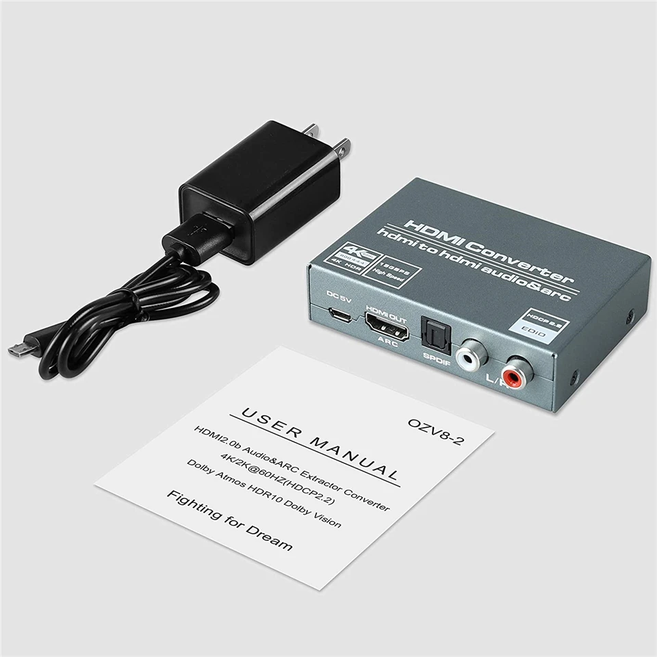 Navceker HDMI 2.0 Audio Extractor HDMI to RCA 4K 60Hz YUV4:4:4 HDR HDMI Audio Converter Adapter 4K HDMI to Optical TOSLINK SPDIF