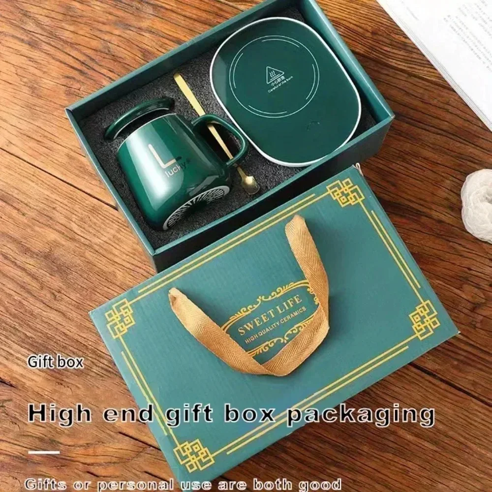 Mug Christmas Gift Set 55 Degrees Thermostat Cup Portable Practical Warm High-Capacity Mugs With Spoon Simplicity Organizer Bags