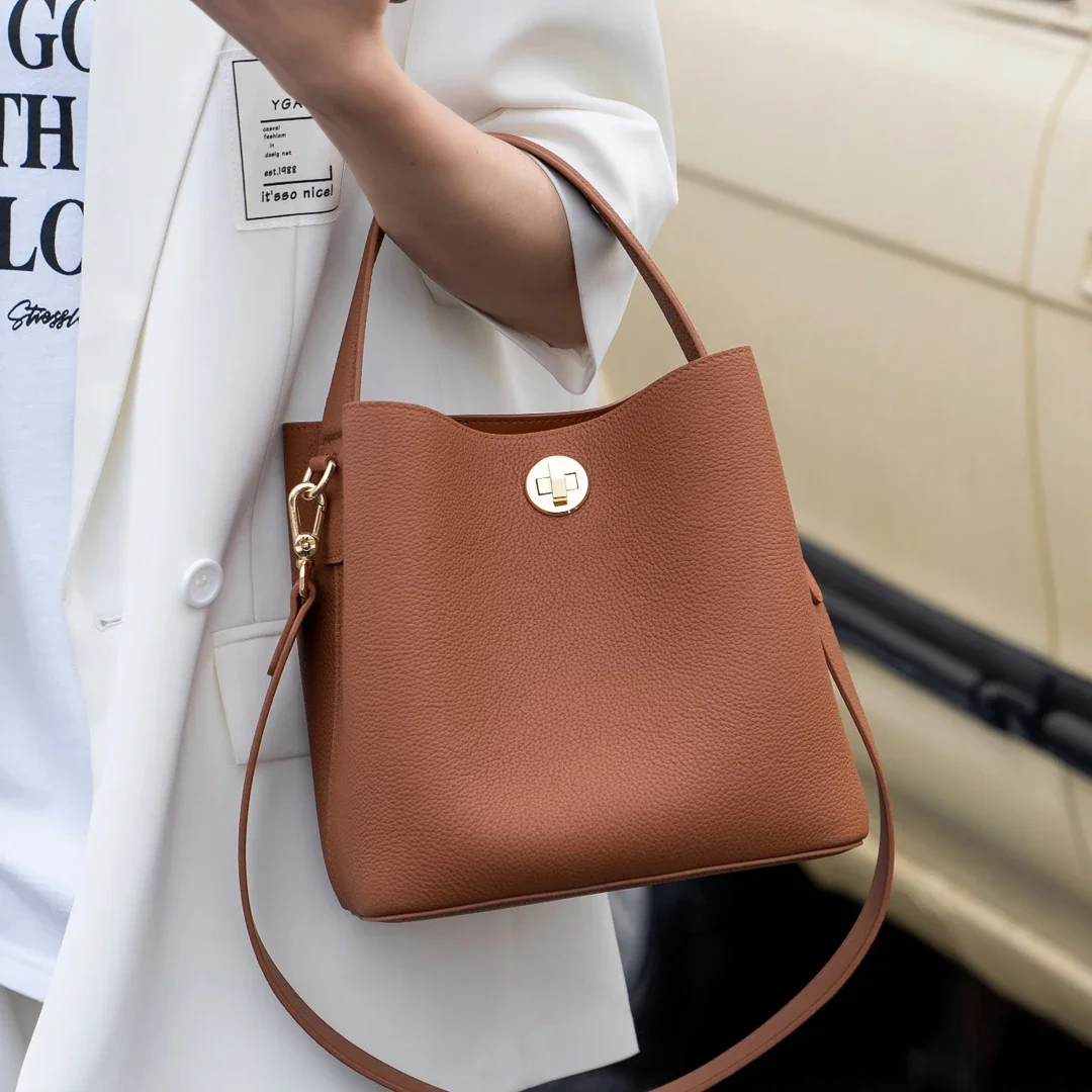 Genuine Leather Bucket Bag Handbag Top Layer Leather Women's Crossbody Bag Shoulder Bag Fashion New 2025 4