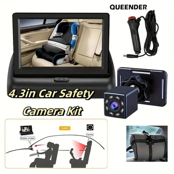 Telecamera di Sicurezza Pieghevole per Seggiolino Auto da 4.3'' - Monitor a Specchio con Visione Notturna, Rotazione Posteriore e Plug-and-Play