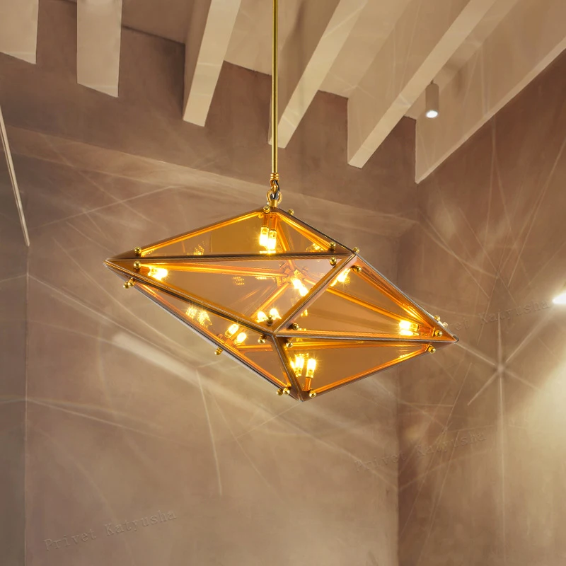 Modern Designer Angular Diamond Ceiling Chandelier Glass Hanging Light for Home Decor Dining Room