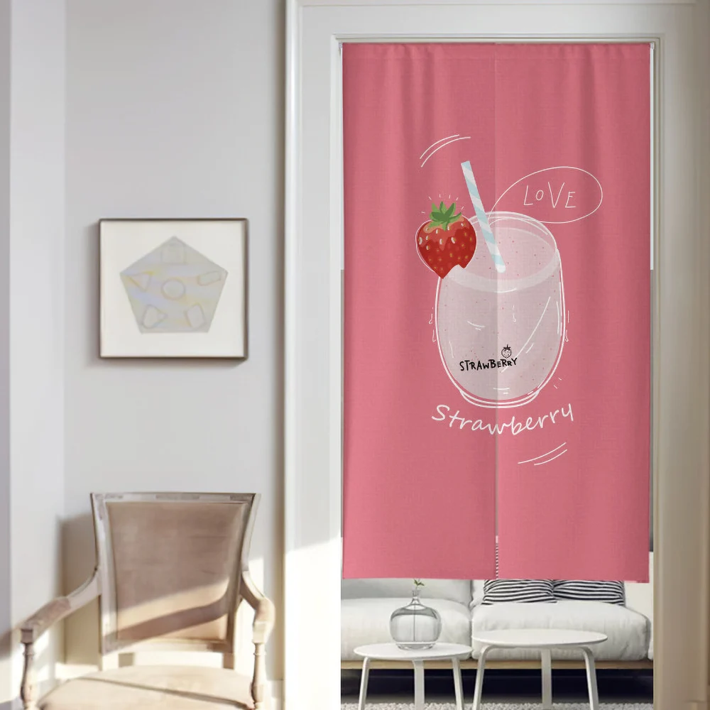 Milk Tea Japanese Door Curtain Doorway Kitchen Curtains Noren Drapes for Cafe Home Entrance Decor Cartoon Linen Door Curtains 2