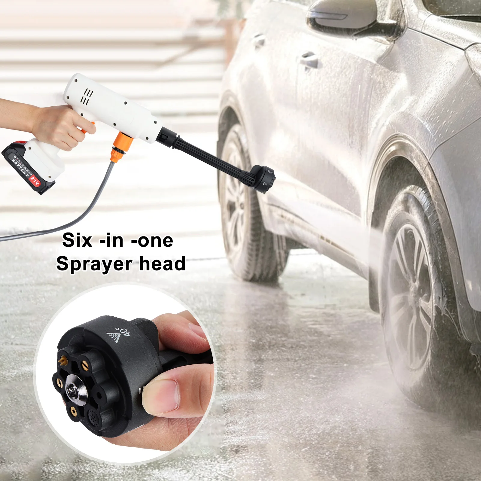 Electric Pressure Washer 180W Portable Auto Cordless Electric Power Washer 6-in-1 Adjustable Nozzle 2 Batteries 1Charger