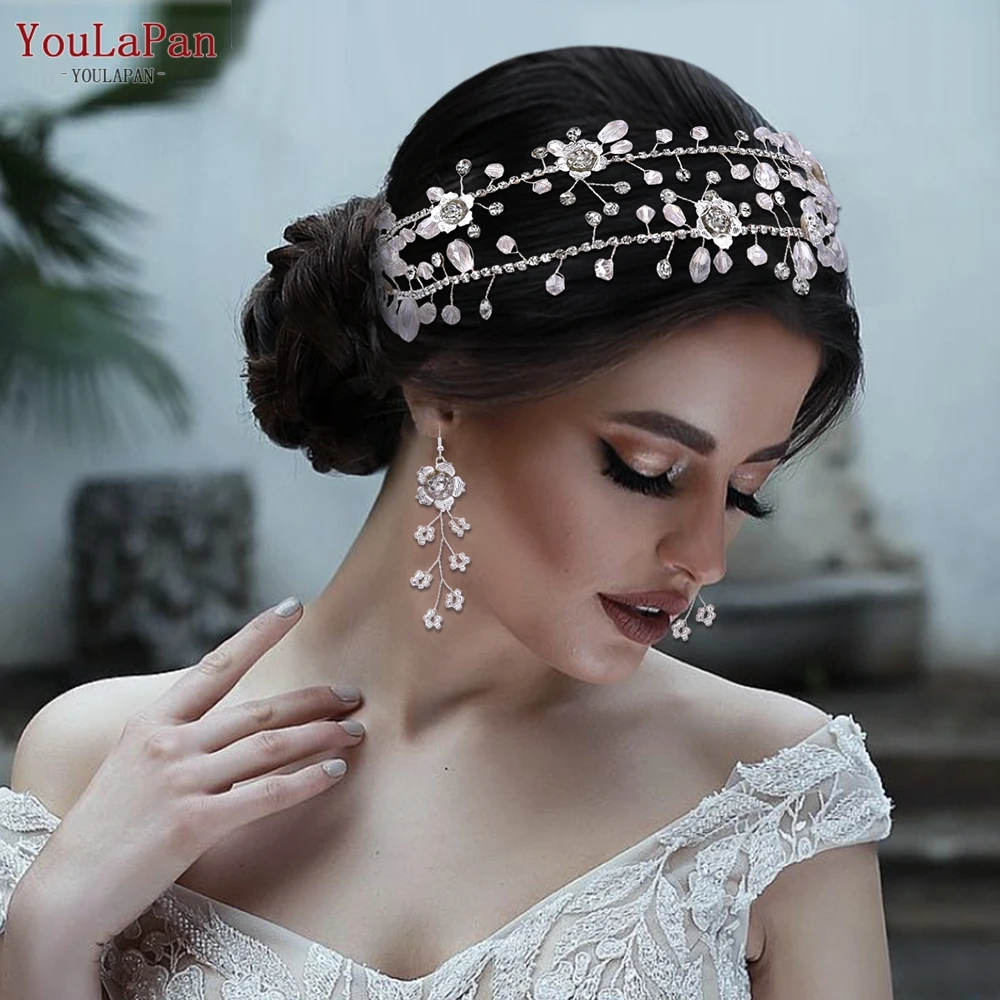 

YouLaPan Crystal Bridal Headband Wedding Headpiece Alloy Flower Bride Headwear Women Handmade Hair Band Party Jewelry HP340