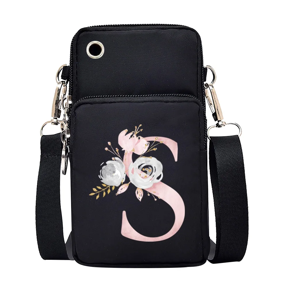 Waterproof Mobile Phone Bag for Iphone/huawei/xiaomi/samsung Universal Pink Flower 26 Letters Cell Phone Case Women Wrist Pack