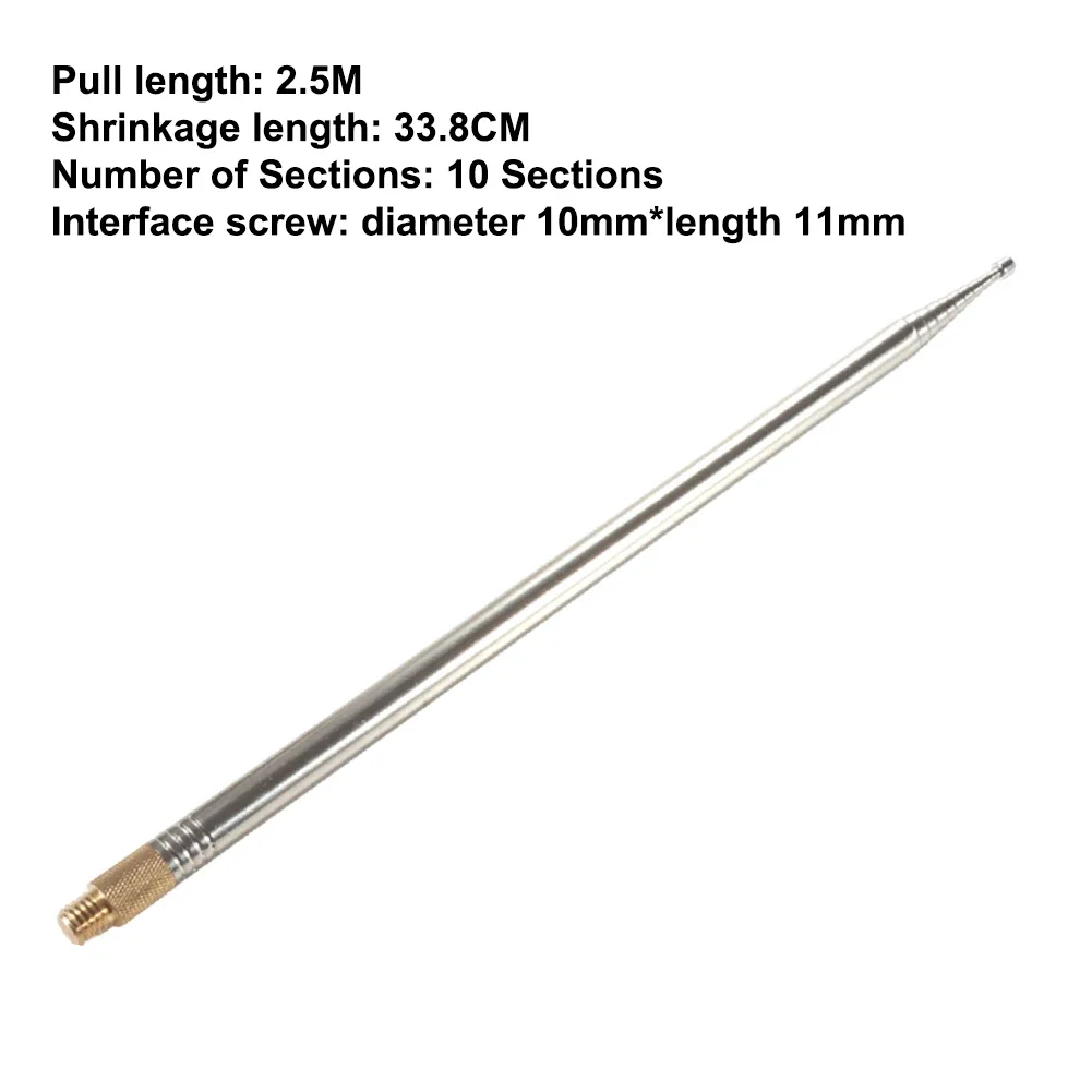 1Pc Shortwave Antenna 2.5m Whip Antenna Portable Telescopic 304 Stainless Steel For Pac 12 JPC 7 DIY Shortwave Radio