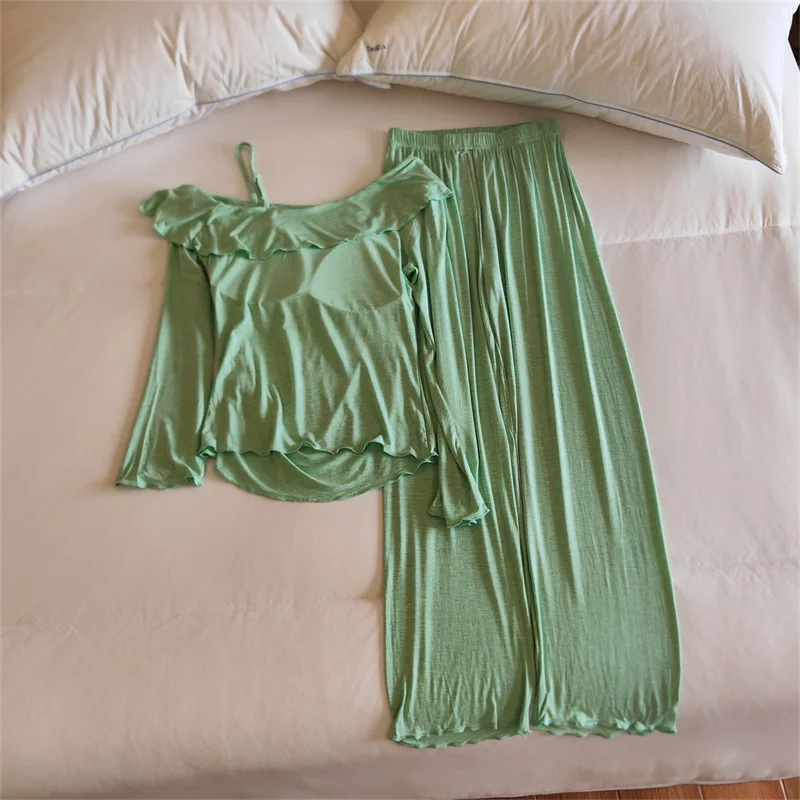 Pyjamas Set Frau Modal Komfort Nachtwäsche Langarm Damen Nacht Tragen Herbst Winter Hause Kleidung Brust Pad Pijama Weibliche – Detail 10