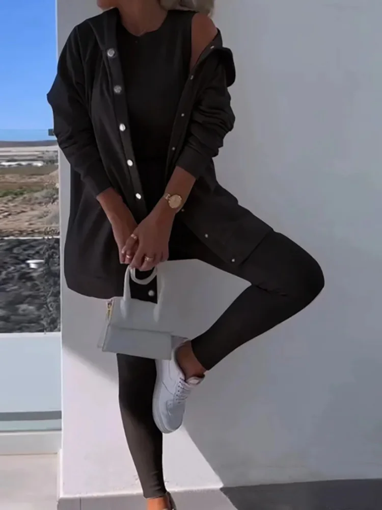 

Женский костюм с высокой эластичной талией, комплект из кардигана с длинным рукавом, пуловера и брюк-карандаш, комплекты для весны и лета