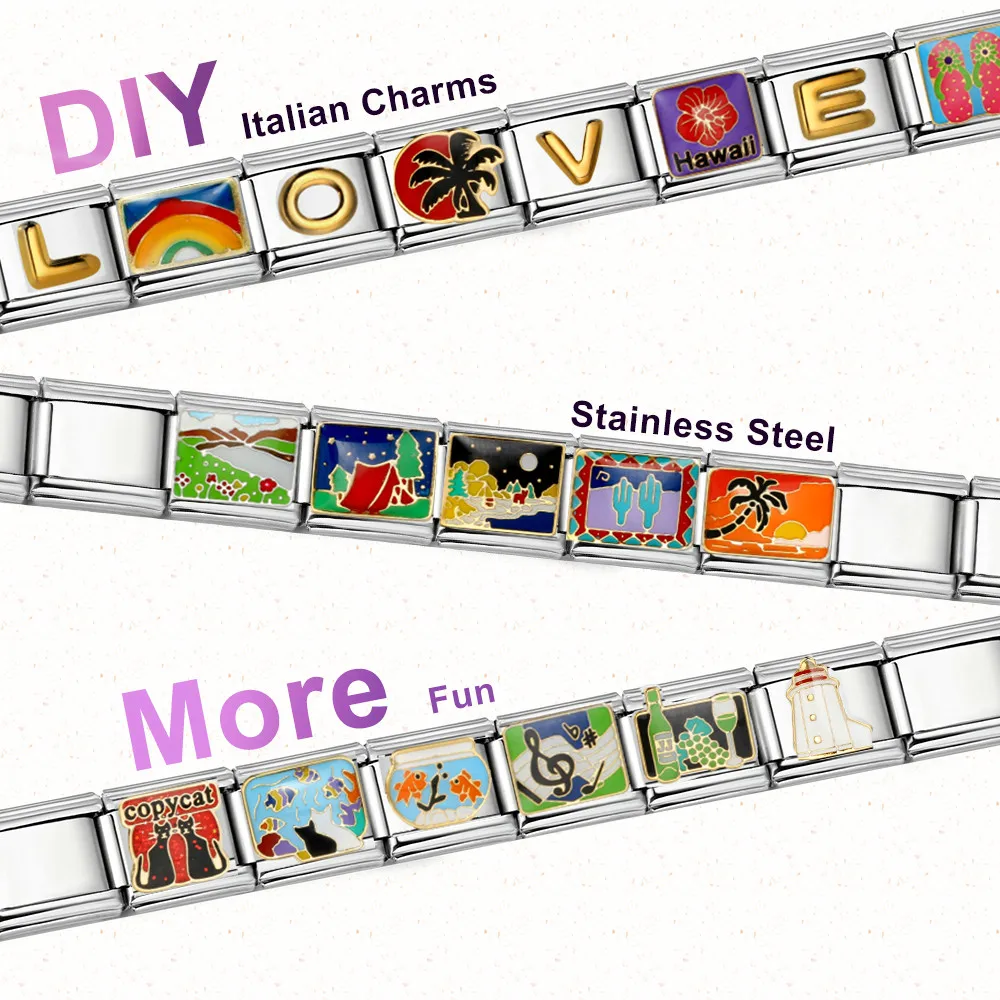 Colorful Glaze Floral & Fish Charm Stainless Steel Bracelet