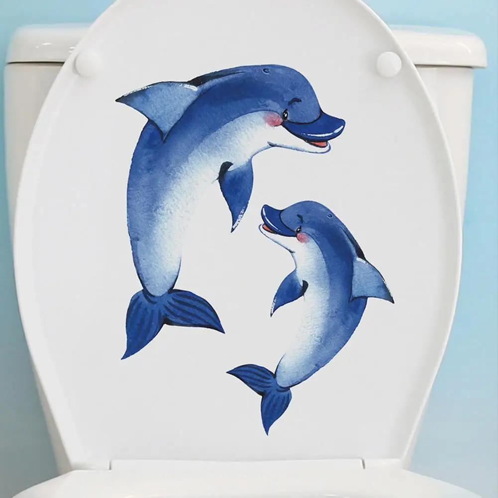 30*22cmv Glow-in-the-dark Dolphin Toilet Sticker Removable Self-adhesive Waterproof PVC Bathroom Toilet Lid Decoration Decal