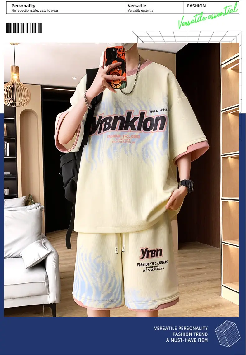Modische Kurzarm-T-Shirts & Shorts Herren-Sets 2026 Sommer Jugend Streetwear 2-teilige Trainingsanzüge Lässige Oberteile & Hosen Kleidung – Detail 1