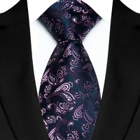 Cravate de luxe pour hommes, 8CM, rayures de couleur violette, cravates à carreaux floraux pour marié, tissée en Jacquard, pour fête d'affaires et de mariage 2