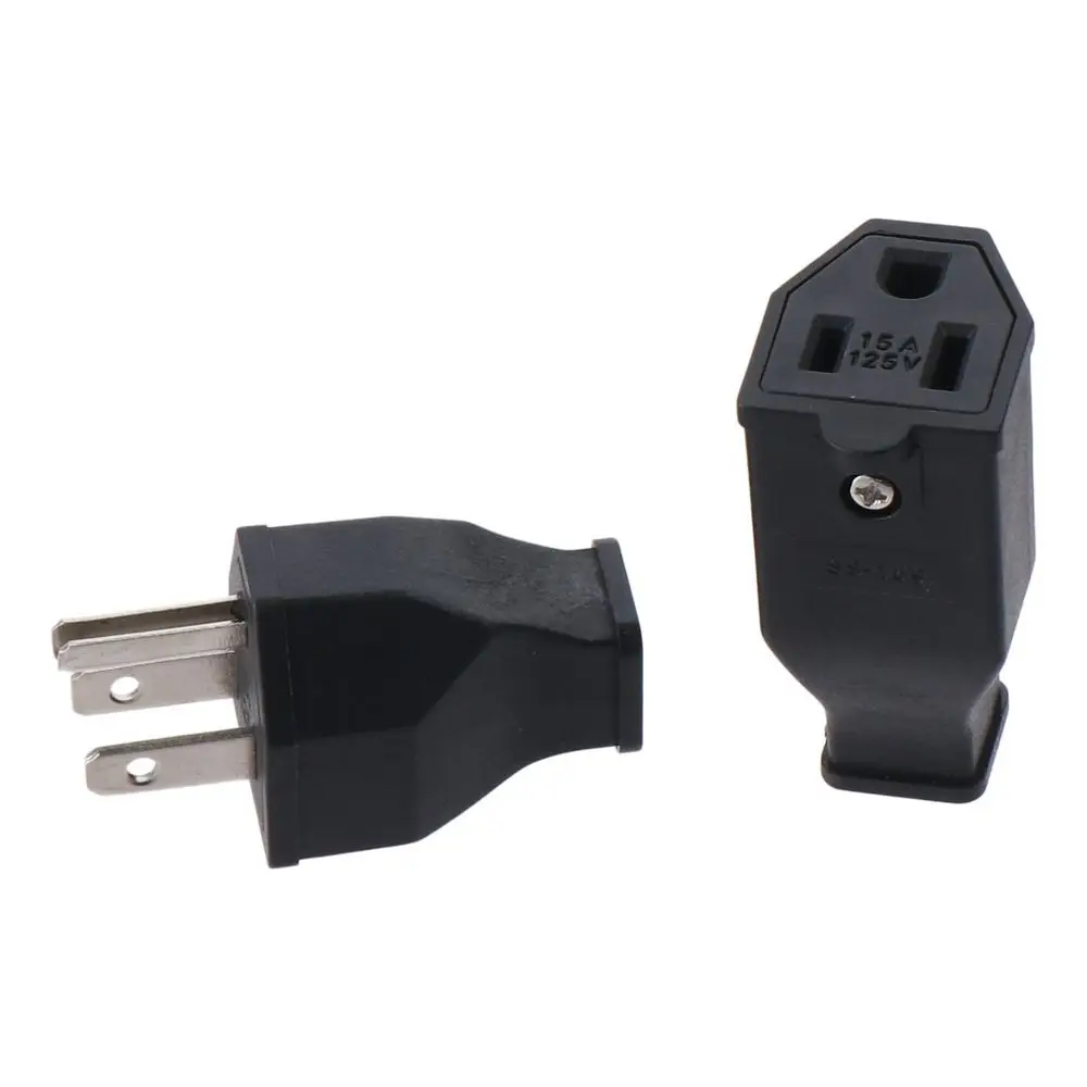 15A 125V Extension Cord Ends Male and Female Black Shell Replacement Plug Connector Set 2 Pole 3 Wire Grounding Plug
