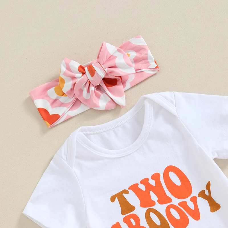 

Baby Girls Pants Sets Short Sleeve Letter Print Romper Floral Print Flared Pants Headband Sets Summer Outfit