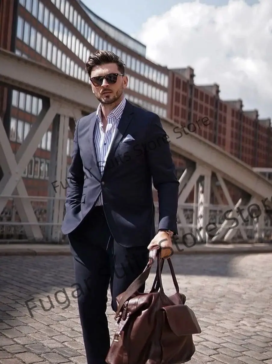 Business Black Wedding Men Suits Notched Lapel Groom Tuxedos Formal Prom 2Pieces Sets Custom Slim Fit  Male Blazer Custume Homme