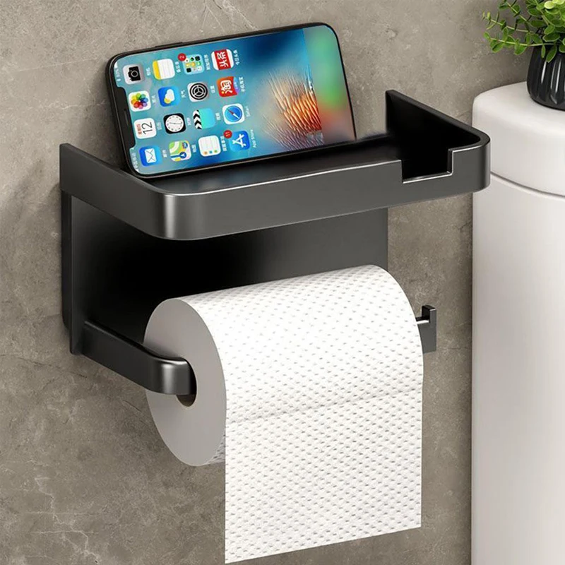 

Bathroom Paper Towel Holder Punching-free Wall-mounted Toilet Paper Rack Paper Roll Storage Shelf Phone Holder Bathroom Supplies