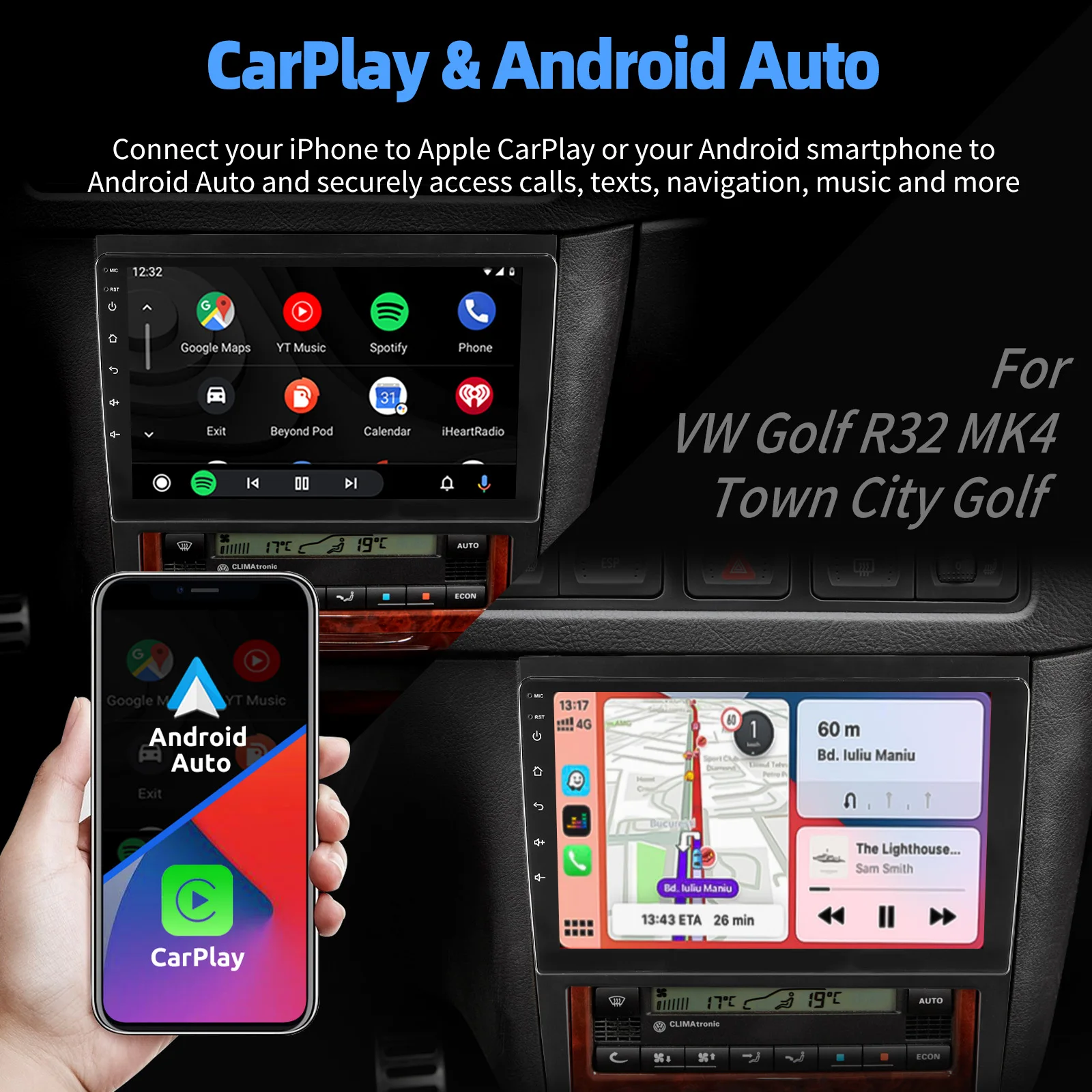 Autoradio ESSGOO Android 15 9 Zoll 4+64G mit Wireless CarPlay für VW Golf R32 MK4 Town City Golf Kanada 2007-2010 GPS Navigation RDS FM Bluetooth WiFi Android Auto Lenkradsteuerung Mirror Link 6+128G – Detail 17