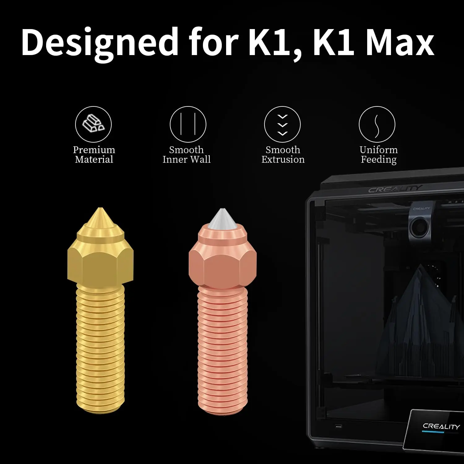 Creality K1 Max 깍지 키트 경화 강철 황동 노즐, K1/K1 Max/Ender-3 V3 KE 고속 3D 프린터용, 0.4mm 노즐 키트