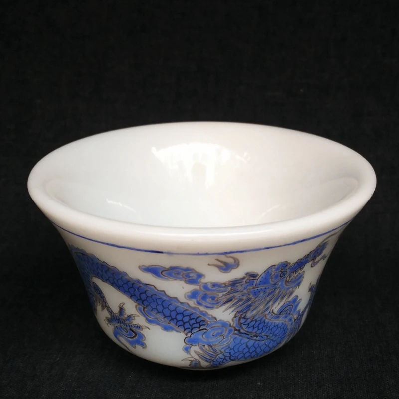 

YIZHU CULTUER ART Size 8.6 CM Unique Collection Ancient China Old Glaze Painting Beauty Dragon Phoenix Bowl