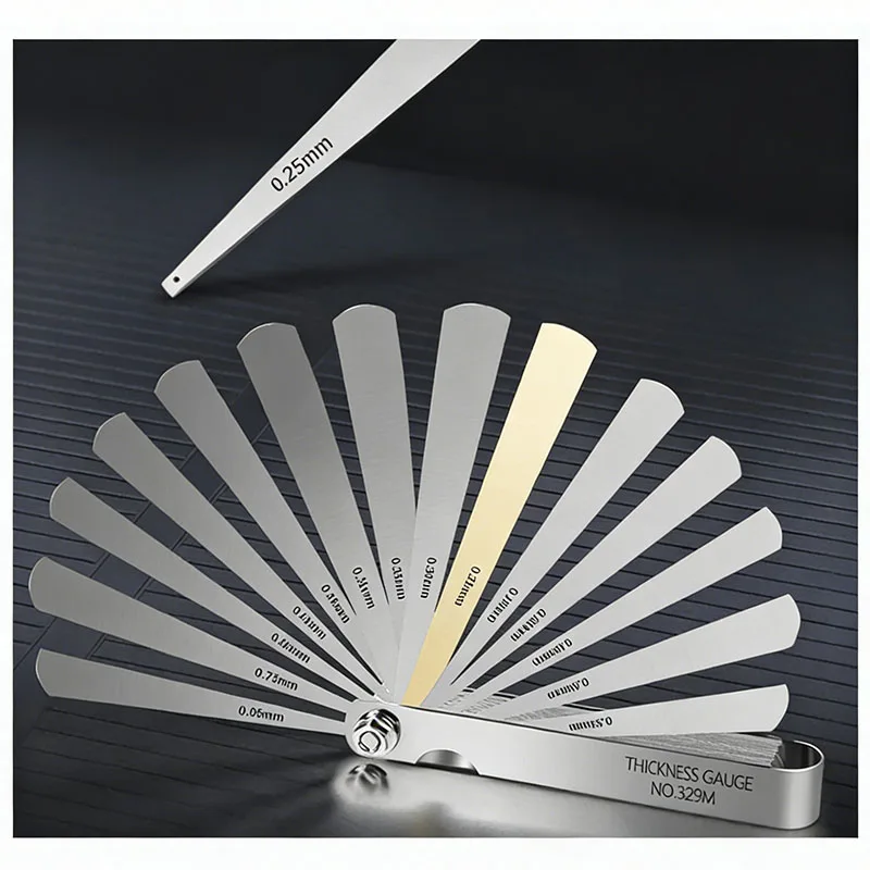 고정밀 스테인레스 스틸 필러 게이지 32 블레이드 0.04-0.88mm 미터법/인치 간격 측정 도구 (자동차 수리, 기계용)