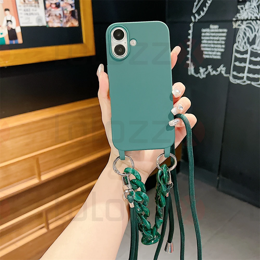 Custodia per telefono in silicone morbido color caramella con tracolla di lusso per iPhone 15 14 13 12 11 16 Pro Max, custodia per bracciale in acrilico_voghion.com