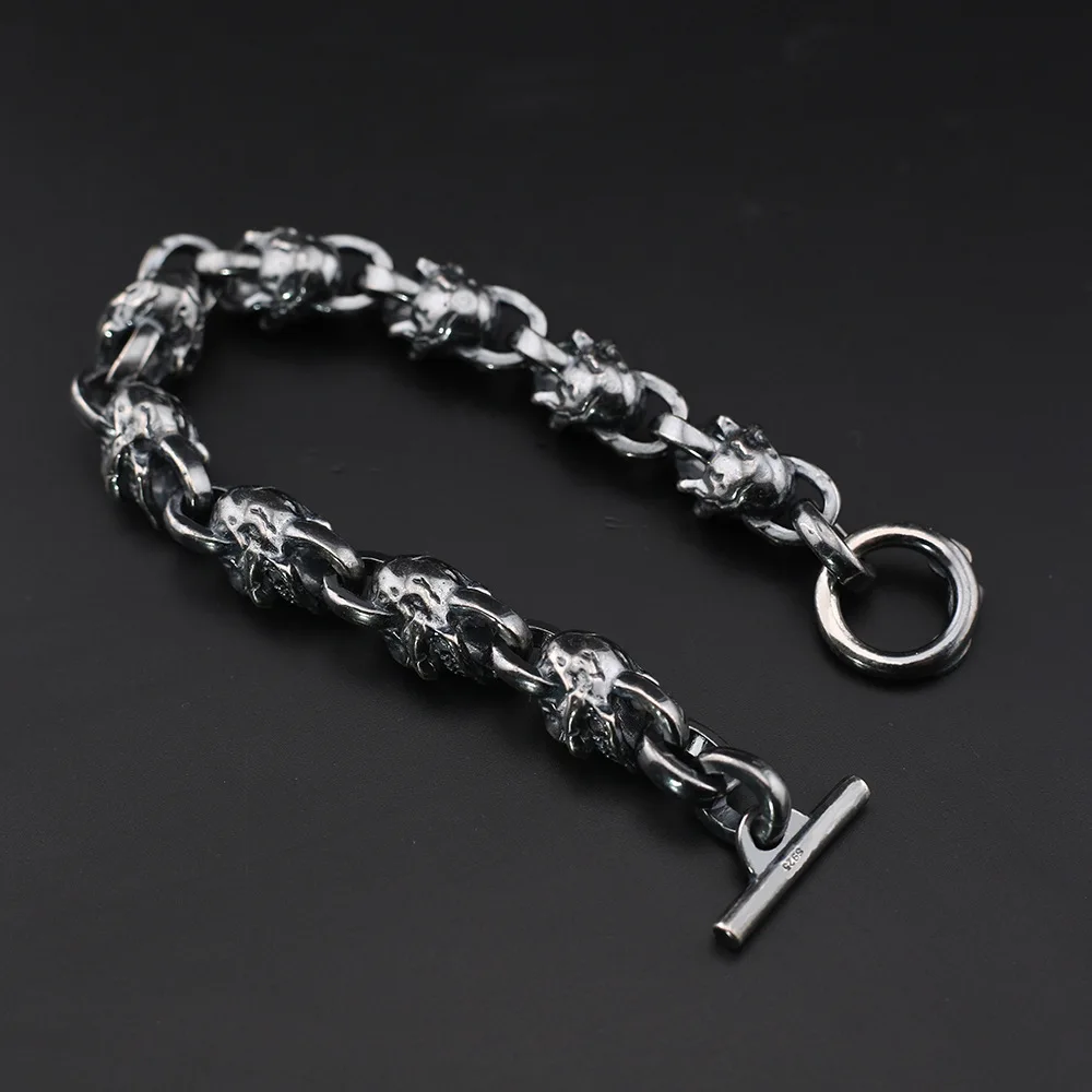 Retro style, old enamel color skull bracelet OT buckle boys bracelet