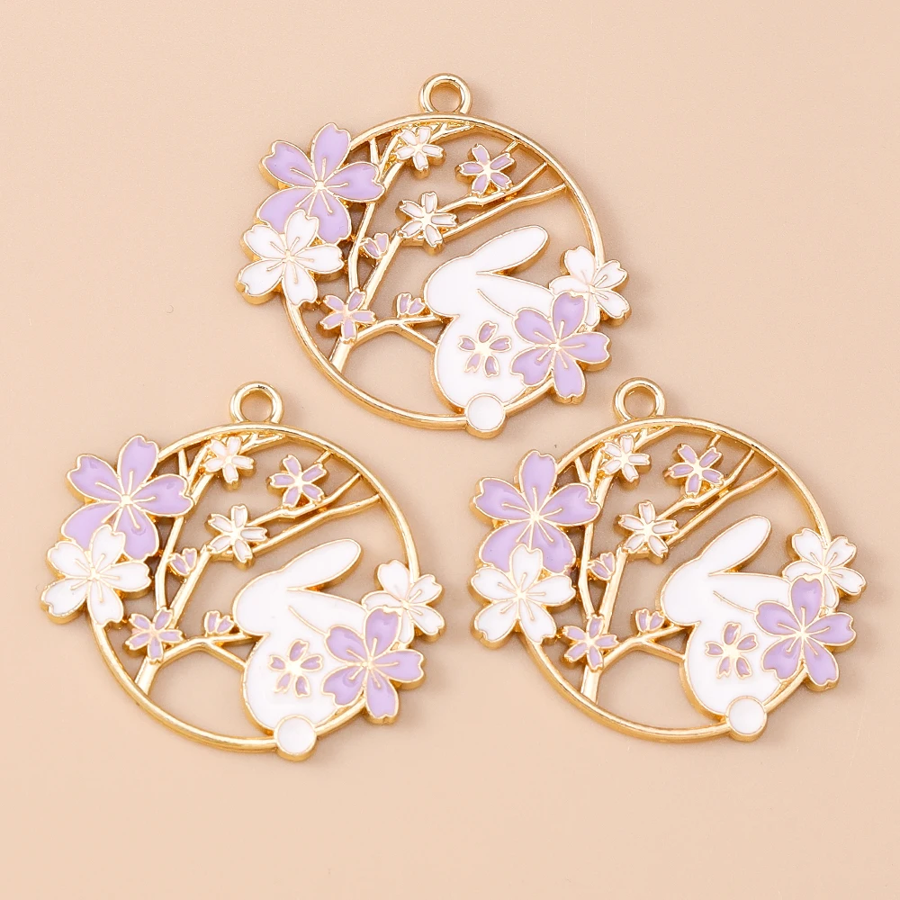 Leslie 10 Stück goldfarbene Blumen-Kaninchen-Charms für Ohrringe, Emaille-Kaninchen-Blumen-Hasen-Charms und Anhänger, handgefertigte Schmuckherstellung – Detail 11