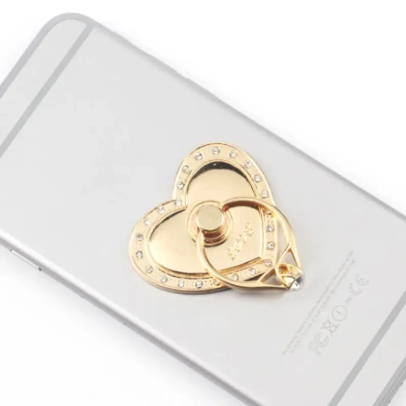 Elegant Diamond-Embellished 360° Rotating Metal Phone Ring Holder