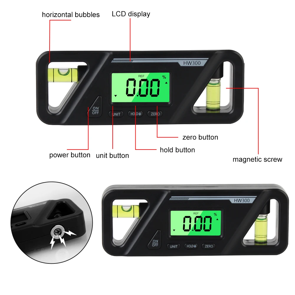 Level Box Digital Inclinometer Horizontal Angle Measuring Instrument Protractor With Backlight LCD Display HW300 Magnetic 6