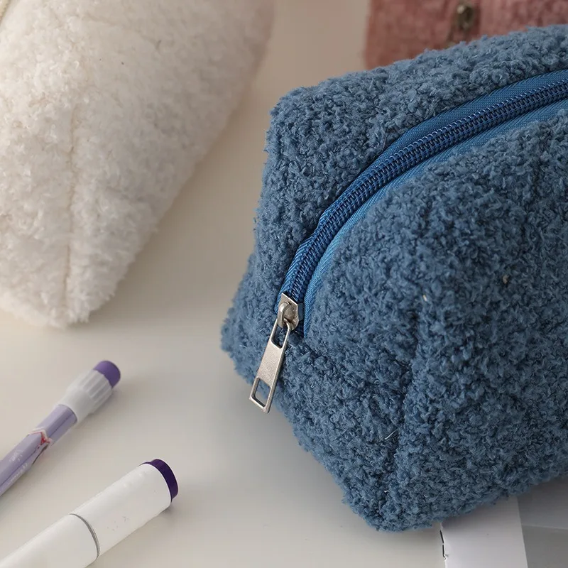 Makeup Bag Terrycloth Towelling Quilted Cosmetics Bag Teddy Purple Toiletry  Travel Bag 