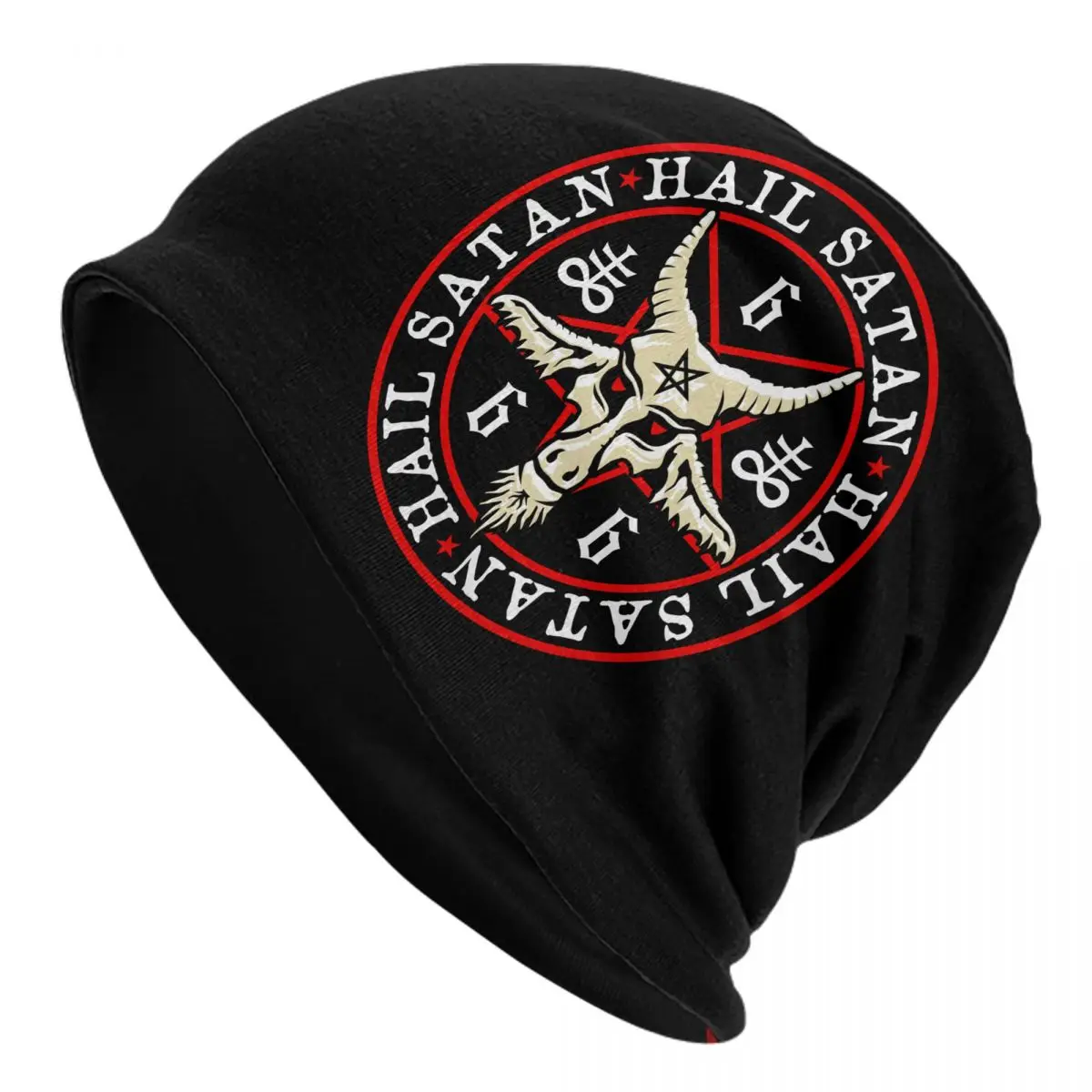 

Hail Satan Baphomet Goat In Pentagram Bonnet Hat Goth Street Skullies Beanies Hat for Men Women Knitted Hat Warm Dual-use Caps