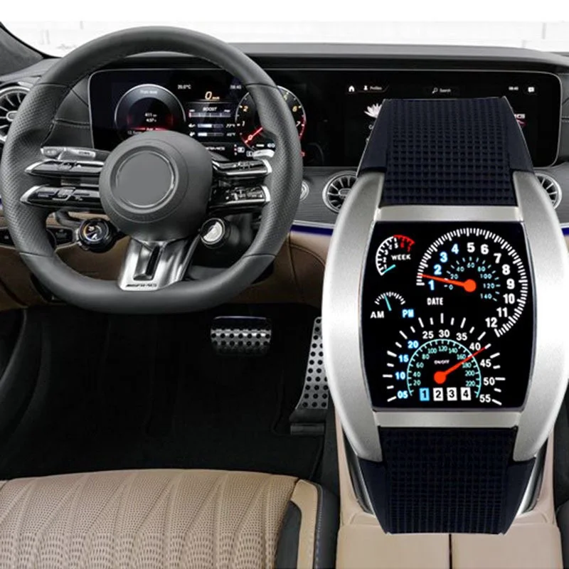 Racing dashboard electronic watch fashion sports aviation LED electronic watch men and women students personalised watch 4
