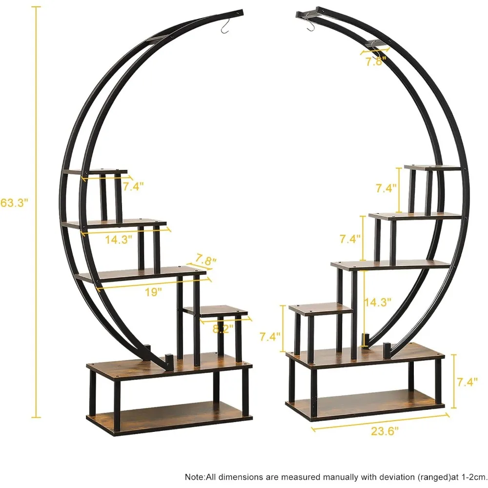 Elevens 2 Pcs 6 Tier Tall Metal Indoor Plant Stand Half-Moon-Shaped Plant Shelf Holder Multi-Purpose Stands plants decor p