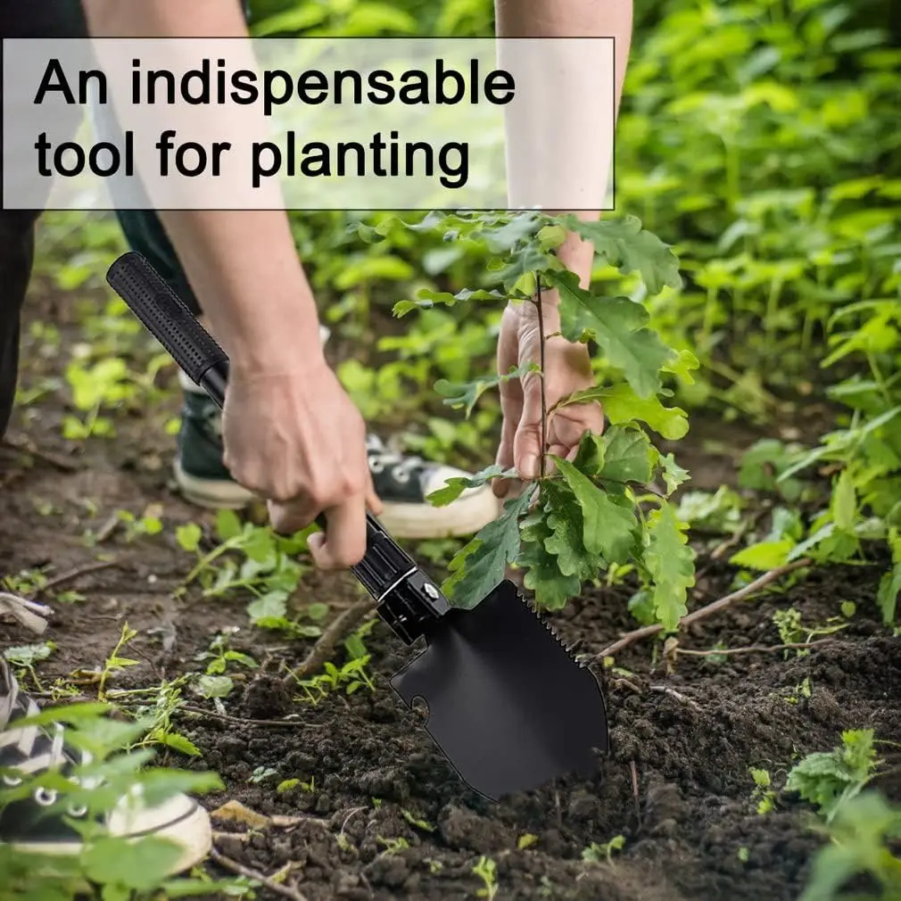 Compact Folding Camping Shovel - Mini Pickaxe with Pouch for Gardening Hunting and Emergencies