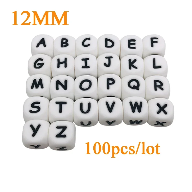 

ABCPICK 100Pcs 12MM Silicone Letter Beads Silicone Round Loose Beads Food Grade DIY Bracelet Necklace Pacifier Chain Accessories