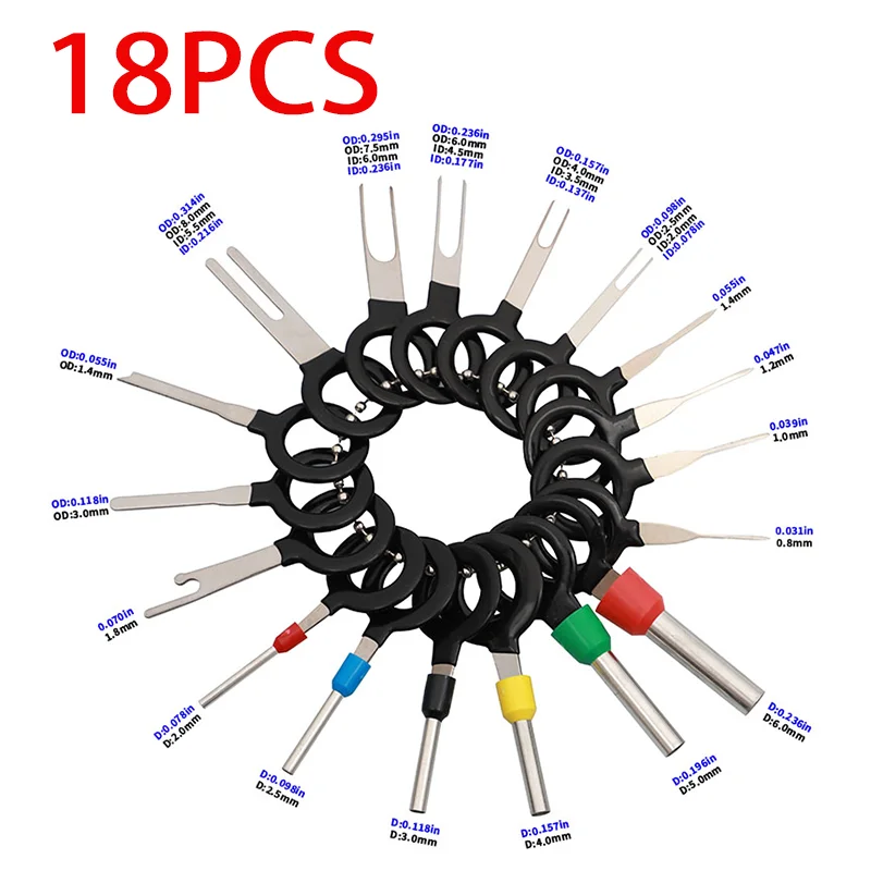 Terminal Removal Kit Car Terminal Extractor Car Repair Tool Terminal Removal Tool Car Terminal Puller Electrical Connector Pin Removal Kit 18 pieces of terminal disassembly car wire crimping connector pin extractor terminal maintenance car disassembly tool