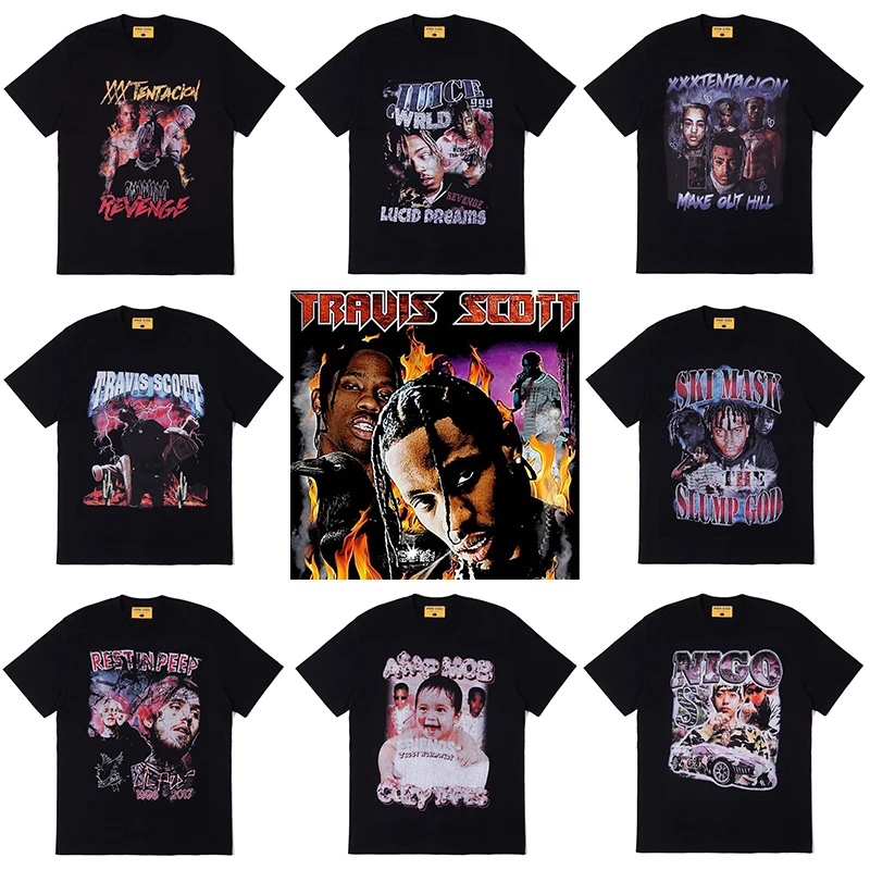 2022 New Men's T-shirt Hip Hop Rap Star Streetwear Tops Travis Scott Tupac 2pac Print Tshirt Cotton Plus Size Oversized T Shirt |