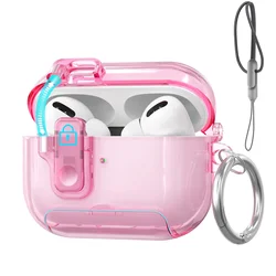 Secure Lock Protective Case with Lanyard and Phone Stand - AirPods Pro 3 (Clear Pink)